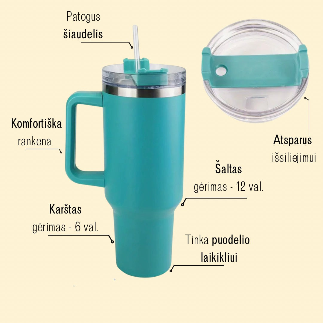 Termo gertuvė su daugkartiniu šiaudeliu 1200 ml.  Energy